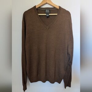 Jos. A. Bank Merino Wool Men's V-Neck Sweater in Warm Brown Size XXL